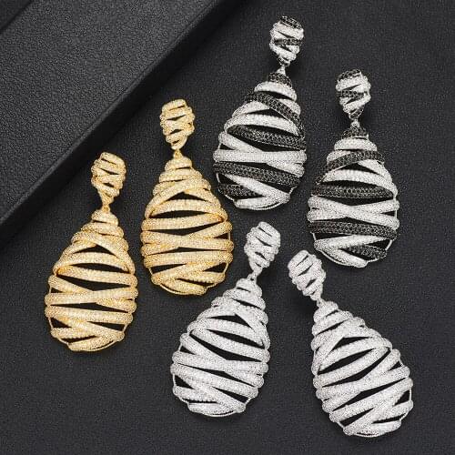 LARRAURI Noble Women Bridal Luxury Noble Wedding Earring Jewelry for Brides Gorgeous African Nigerian Twist Belt Dangle Earrings