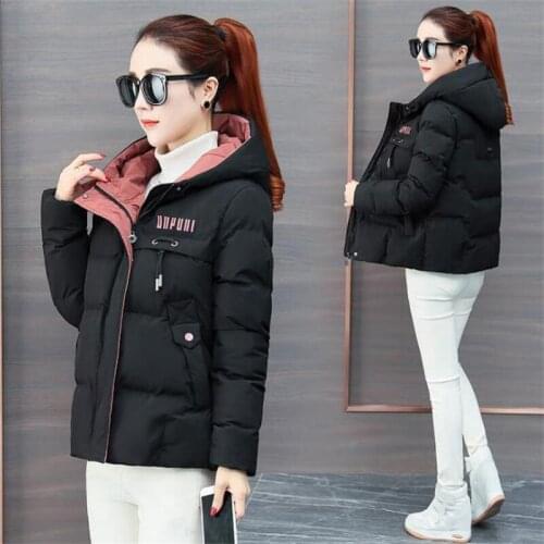2022 Womens short winter Korean version loose thick student bread coat new hooded small down padded jacket