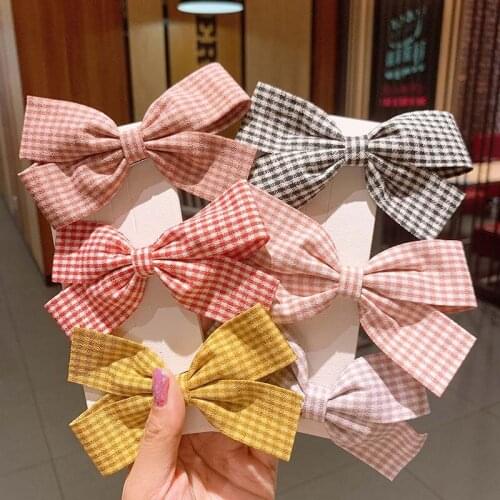 Women Girls Cute Plaid Bow Hairpins Barrettes Sweet Hair Clips Headband Lovely Hair Ornament 2021 Fashion Hair Accessories