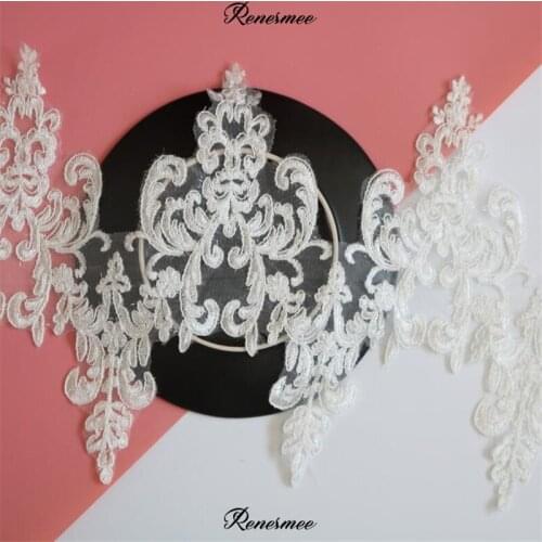 1Yard Glitter Ivory Lace Flower Applique Trim Handmade diy Material Wedding Clothing Applique Flower Timimg 30cm SX294