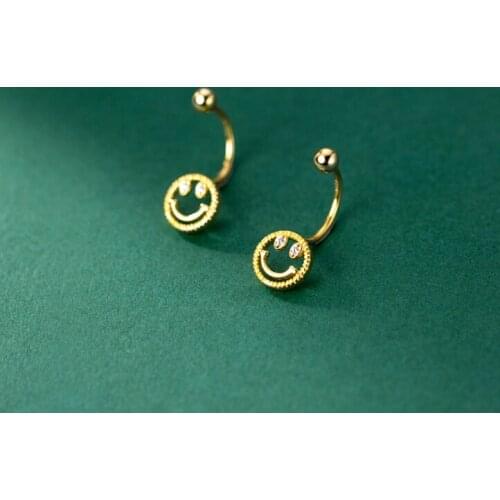 100% Real. 925 Sterling Silver Fine Jewelry Hollow Smile Circle Round &Ball ear ear-bone Stud Earrings C-G9321
