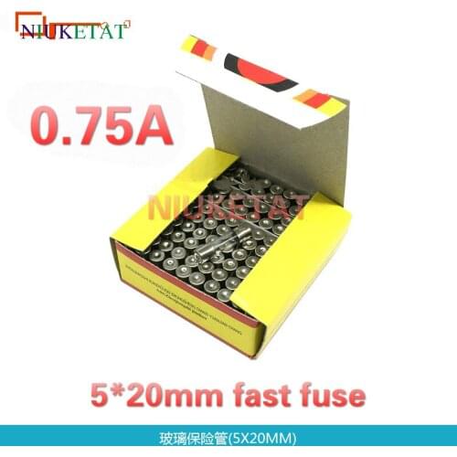 100pcs/box 5*20mm 0.75A 250V Fast fuse 5*20 F0.75A 750mA 250V Glass Fuse 5mm*20mm New and original