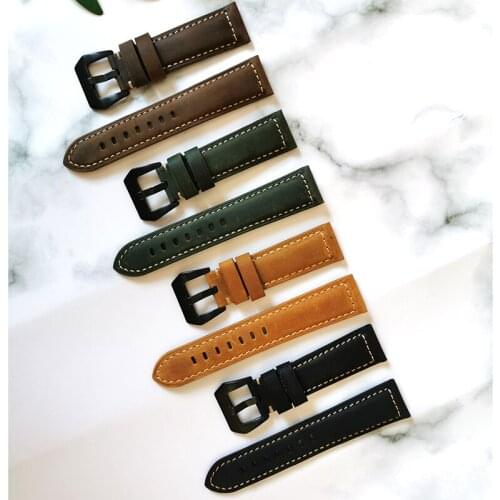 20mm 22mm 24mm 26mm Black Brown watch band Genuine leather Watchband replacement For Panerai Strap tools steel buckle