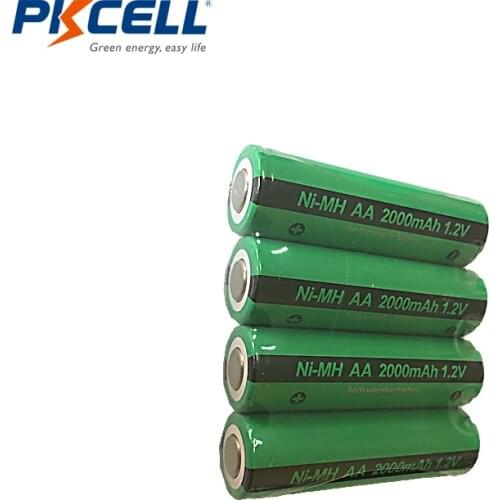 4Pcs PKCELL AA Rechargeable Batteries Ni-MH 2000mAh 1.2V NiMH Industries Battery Bateria Flat Top