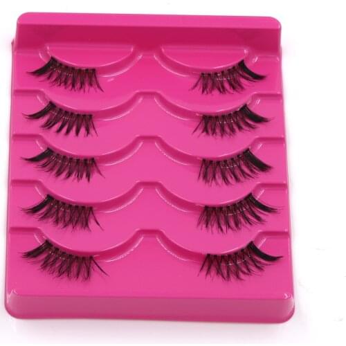 5 Pairs Half False Eyelashes Natural Crisscross Messy Thick Soft Fake Eyelashes 100% Handmade Transparent Stems Makeup Lashes