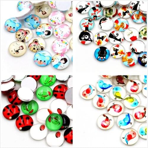 50pcs/Lot 12mm Colorful Cut New Photo Glass Cabochons Mixed Color Cabochons For Bracelet earrings necklace Bases Settings