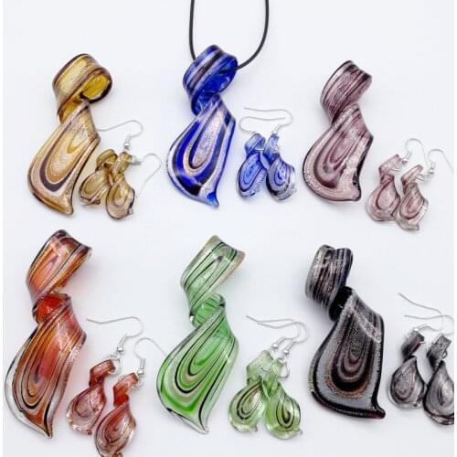 6 Sets Wholesale Mixed Color Retro Murano Lampwork Glass Spiral Earrings Necklace Set Personality Chinese Style Jewelry Gift