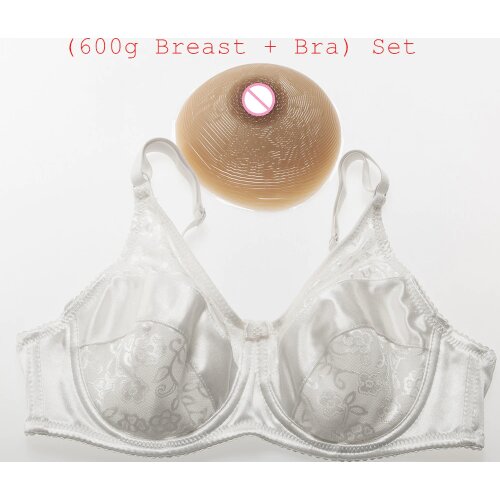 600g/pair Realistic Brown Silicone Breast Transvestites Shemale Crossdressers Silicone Boobs+Sexy Lace Satin Pocket Bra) Set