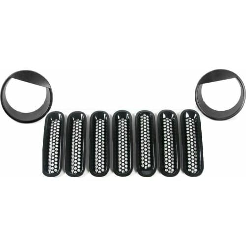 ABS Black Front Grille Inserts & Bird Headlight Trim Bezels Cover for Jeep Wrangler JK 2007-2017 Car Accessories