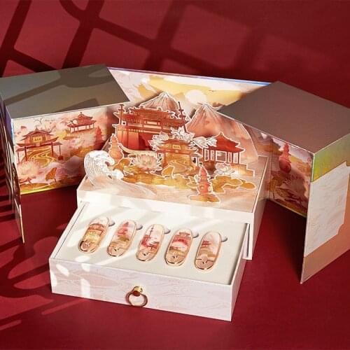 Antique Paper-Cut Lotus Lipstick 5Pcs Cosmetics Set Chinese Style Carved Lipstick Matte Lasting Moisturizing Lip Make Up Tool