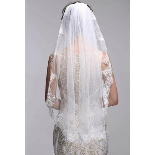 White Bridal Elegant Lace Wedding Veil with Comb Fingertip Length