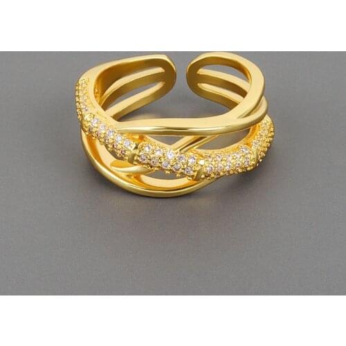 Binmonray 925 Sterling Silver Multilayer Geometric Lines Winding with Micro Inlaid Zircon Rings Women Luxury Fashion Jewellery