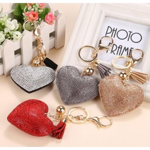Fashion Heart Romantic Jewelry Crystal Keychain Women Key Holder Chain Ring Car Bag Pendant Charm Key Chains