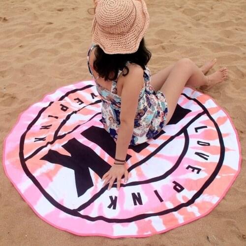 LOVE PINK Round Bath Towel Water Absorption Sea Beach Sunbathing Swim Bathroom Microfiber High Quality 150cm 340g