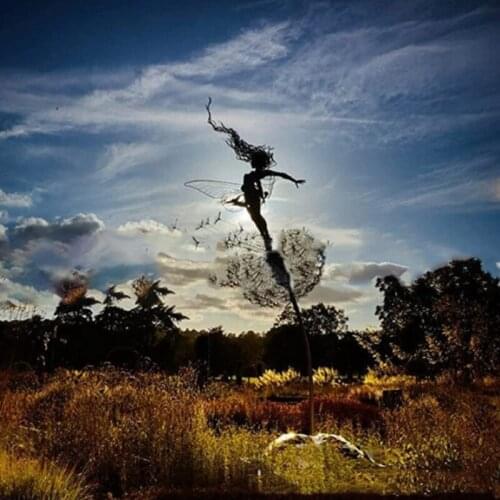 Garden Deco Fairies And Dandelions Dance Together Metal Lawn Landscape Sculpture