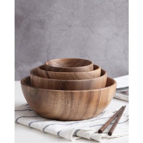 Wooden bowl custom logo Japanese style large soup bowls ice cream bowl dessert bowl japanese decorative rice bowl