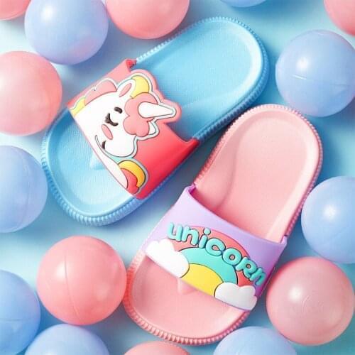 Children Unicorn Slippers for Boys Girls Cartoon Children Beach Shoes Soft Kids Sandals Non-Slip Baby Indoor Flip Flops