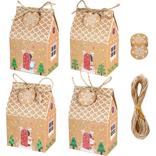 ICraft 12sets Christmas Gingerbread House Shape Kraft Paper Box Winter Birthday Candy Gift Wrapping Present Packaging for Kids
