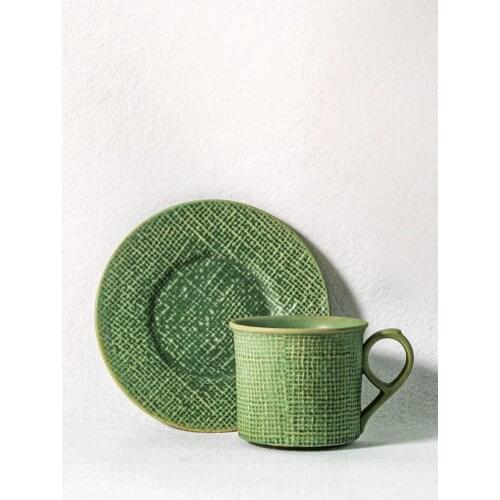 Ins Coffee Cup Saucer Afternoon Tea Set Hand-Brewed Tazas De CafÉ Green And Yellow Small Fine Linen Espresso Coffee Cups