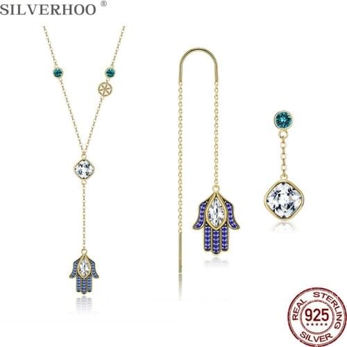 SILVERHOO 925 Sterling Silver Jewelry Set Demon Eye Series Lucky Hand Pendant Necklaces Drop Earrings Romantic Anniversary Gift