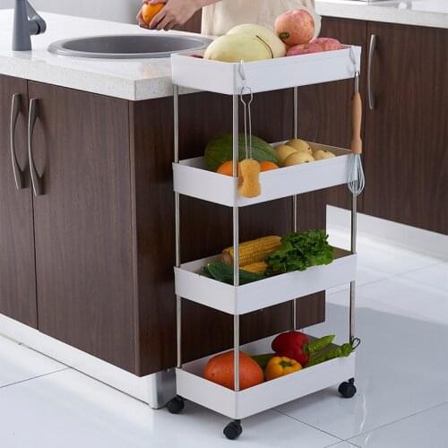 Kitchen Storage Rack Trolley With Wheels Bathroom Shelves Carts on Floor Gap Shelf Side Organizer Narrow Movable Spice Holders