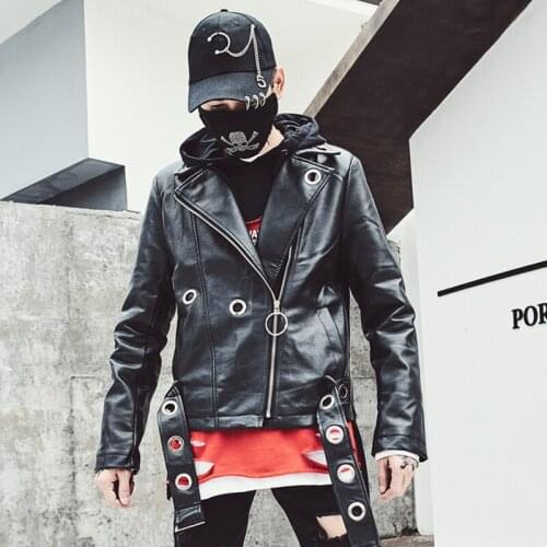 Mens Nightclub Dj Punk Rivet Motorcycle Leather Jacket Personality Tide Men Rock Band Ds Male Singer Fashion Trend Coat Costume
