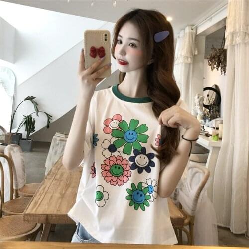 Summer new style Korean printed loose o neck short-sleeved T-shirt