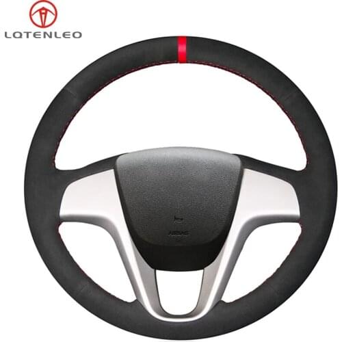 LQTENLEO Black Suede Car Steering Wheel Cover For Hyundai Solaris 2010-2016 i20 2008-2014 Accent 2012-2017 Verna 2010-2016