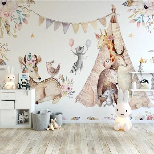 Milofi professional 3D large wallpaper mural Nordic modern minimalist hand-painted cute animal childrens room background wall