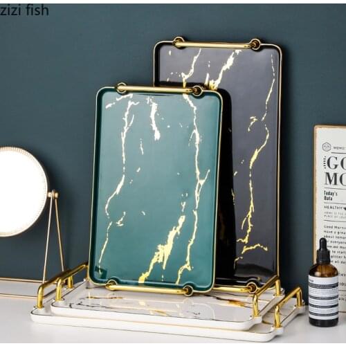 European-style Marbled Ceramic Storage Tray Rectangular Dessert Dessert Fruit Tray Home Coffee Table Cup Storage Tray Home Decor