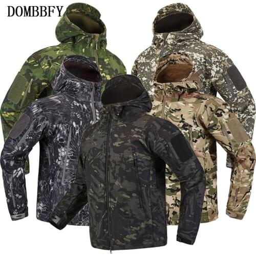 Mens Military Lurker Shark Skin Soft Shell Tactical Jacket Men Waterproof Fleece Coat Hunt Clothes Camouflage Army Hooded Jacket