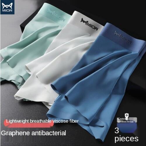 MiiOW Mens Panties Mens Ice Silk Unmarked Antibacterial Flat Pants Trend Four-pointed Boys Shorts Head Sexy Commotion