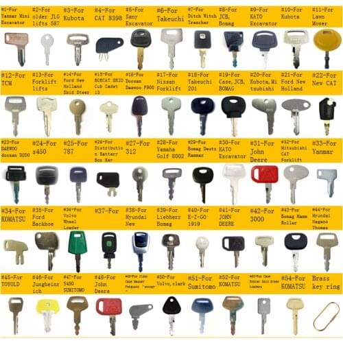 54pc Heavy Equipment Construction Ignition Key Set for Takeuchi Yanmar,Takeuchi,For JOHN DEERE,JLG,Caterpillar Hitachi,JCB,Terex