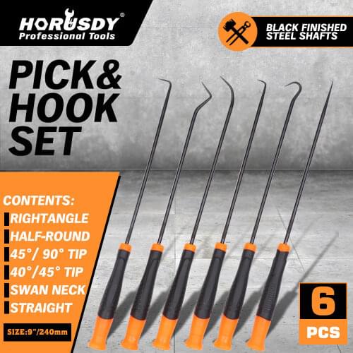 HORUSDY Hot sell Pick & Hook Set Screwdriver Set Extra Long O-Ring & Seal Remover Soft Grip Assorted Shapes Hook Hand Tool Set