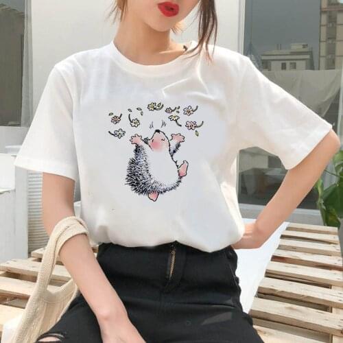 New T-shirt Female Hedgehog with Dandelion Tshirt Summer Tee Shirt short-sleeved female T-shirt O- Neck T-shir
