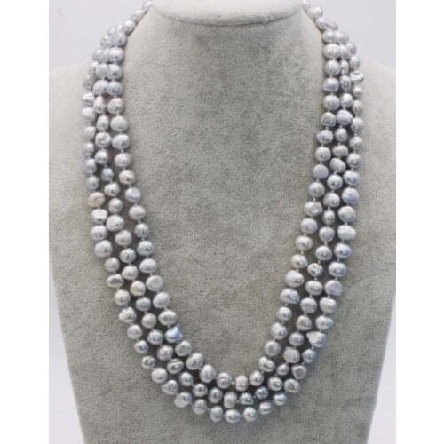 Unique Pearls jewellery Store Gray Color 3rows 7-9mm Baroque Freshwater Pearl Necklace
