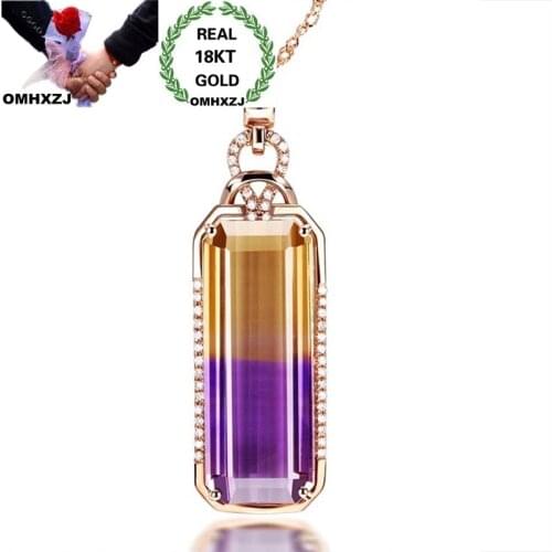 OMHXZJ Wholesale European Fashion Woman Girl Party Birthday Gift Rectangle Ametrine Zircon 18KT Rose Gold Pendant Necklace NA238