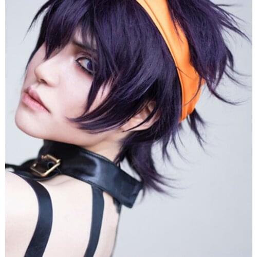 Anime JOJOS BIZARRE ADVENTURE Ghirga Narancia Short Purple Black Cos Hair Wig Cosplay Costume Wigs + Wig Cap