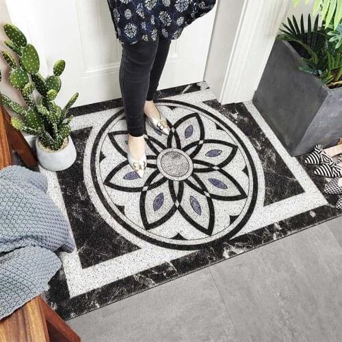 PVC Silk Loop Dust-proof Foot Mat Mandala Flower Print Doormat Shoes Scraper for Front Door Bath Entrance Outside Non-slip Rug