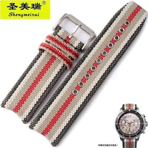 For BU7600 BU7680 Nylon Canvas Watch Band Mens Quartz Watch Band Accessories with Butterfly Buckle Burber-ry Arc bracelet