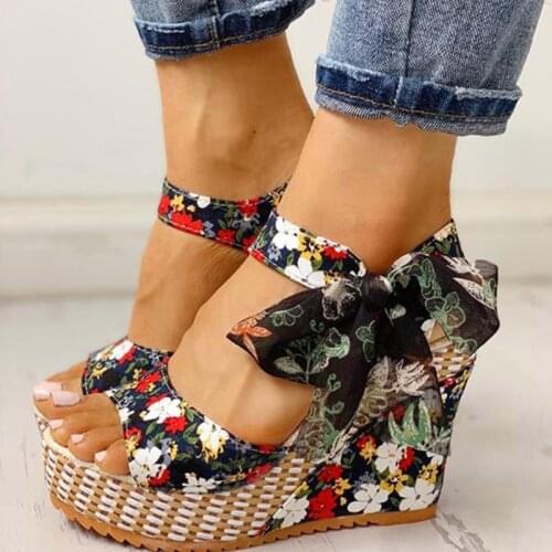 New Women Sandals Dot Bowknot Design Platform Wedge Female Casual High Increas Shoes Ladies Fashion Ankle Strap Open Toe Sandals