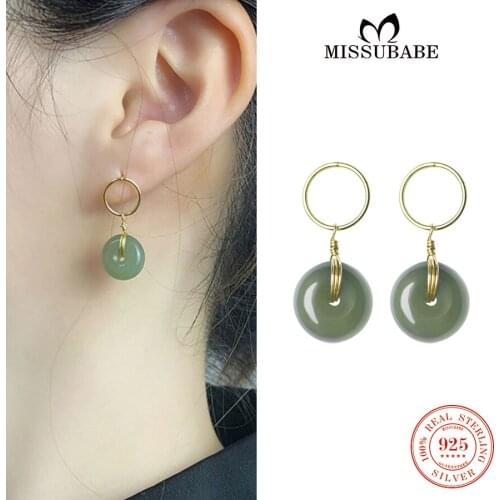 Drop-Earrings S925 Sterling Silver Jade Ear Drops High Quality Natural Round Stone Earrings new fashion Jewelry for women girls