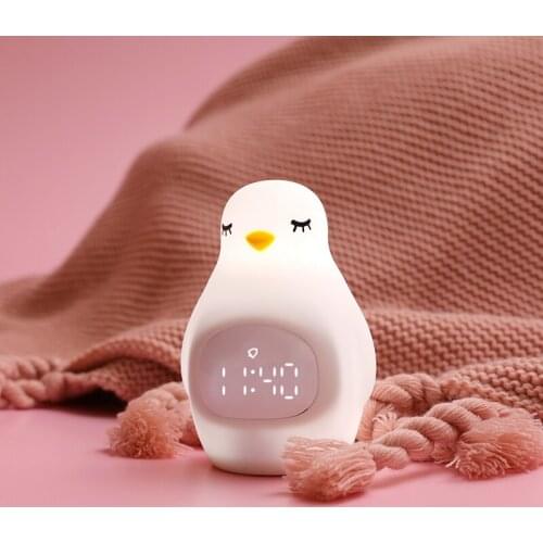 C2 Silicone LED Night light Alarm Clock digital kids sleep Built In USB Rechargeable Battery Lighting Cute Penguin Night Lamp