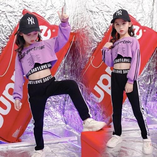 Concert Hip Hop Clothing Sweatshirt Pants Girls Cheerleader Jazz Dance wear Costumes Kids Stage Ballroom Dancing Clothes Wear