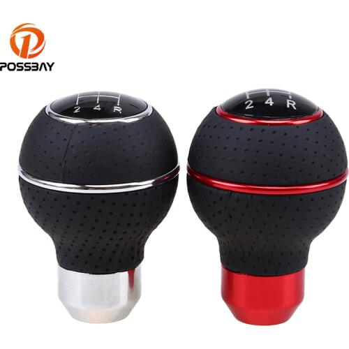 POSSBAY 5 Speed Auto Car Gear Shift Knob Universal Vehicle Manual Gear Knob Black Leather Shifter Lever Car Interior Accessories