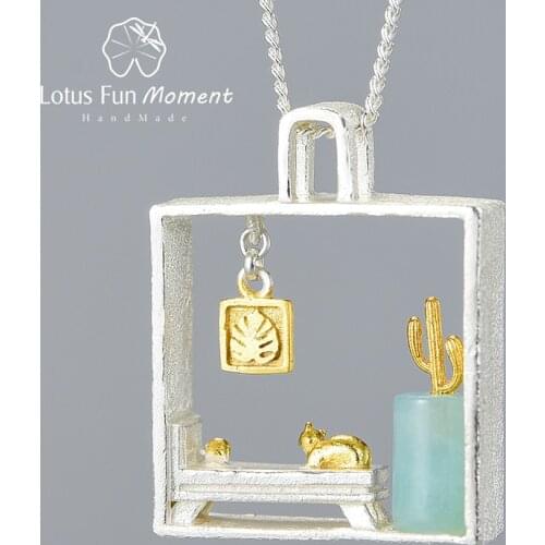 Lotus Fun Moment Lazy Cat at Home Pendant Necklace Real 925 Sterling Silver Chain 2021 New Arrival for Women Gift Fine Jewelry