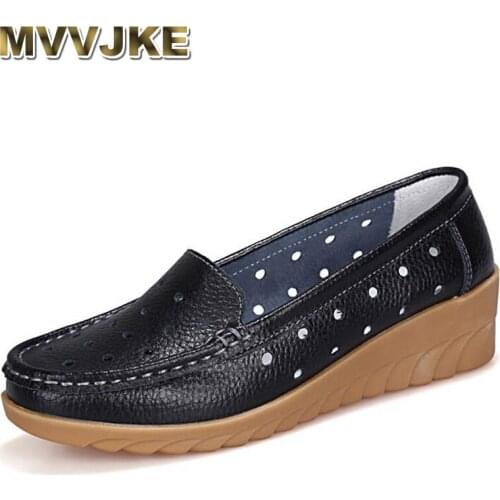 MVVJKE Genuine Leather Shoes Flat Cut outs Women Shoes Ballet Flats Women Four Seasons Nurse Loafers Flats