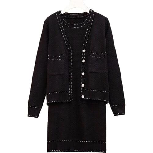 Winter Fashion Knitted Two Piece Set Women Solid Cardigan Coat Lady 2021 New Long Vest Dress Female Two Piece