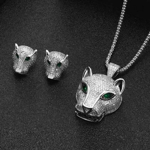 Zlxgirl full mirco paved zirconia womens wedding necklace with earring set brand leopard animal bridal jewelry sets