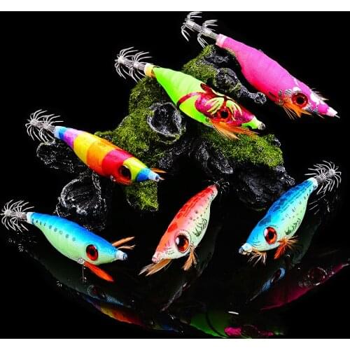 1Pc 10cm Fishing Lures Squid hook wood Shrimp Lure Squid Cuttlefish Jig Lures Fluorescence Wood Luminous Shrimp with 8.5g